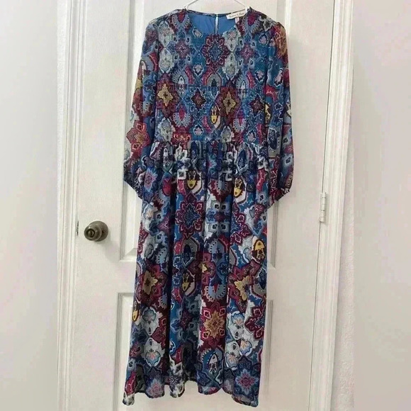 Harlow & Rose Dress Women’s Size Medium Smocked Modest Prairie Boho Peasant - Picture 1 of 12